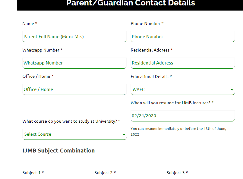 fill parent guardian form and previous education details - how to apply fo rijmb