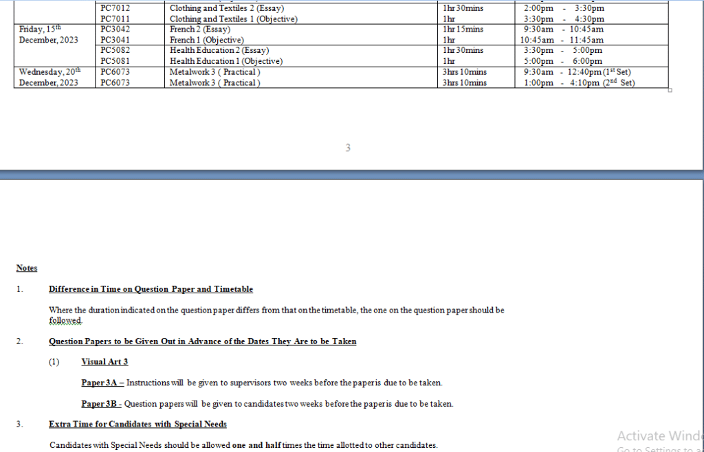 Download WAEC GCe timetable 2023